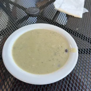 Chicken poblano soup. Delicious, but mine was served cold :/