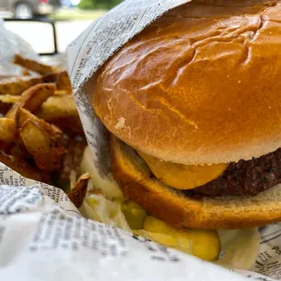 a hamburger and french fries