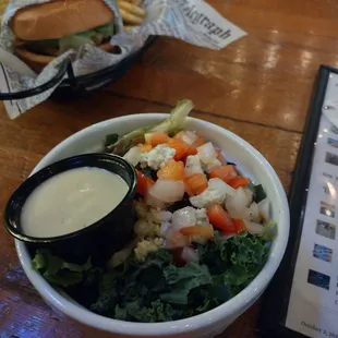 A side salad with kale. Much bigger than you'd expect!