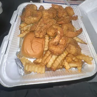 fried Catfish nuggets and shrimp with fries