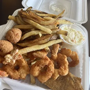 Lunch special. 1 piece whiting with 6 large shrimp. 13.99