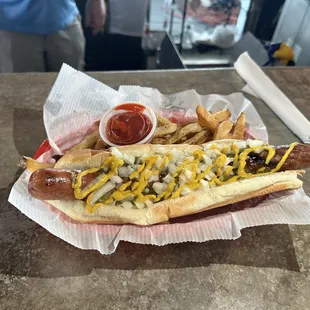 Great hot dog and fries