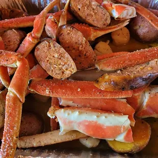 Seafood Boil - with king crab, snow Crab, potatoes, sausage, and scallops