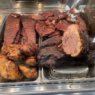 Meat on display in the food case
