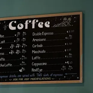Coffee menu