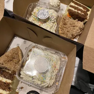 Apple pie, cake bits, carrot cake, and cupcake