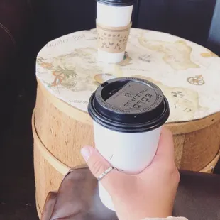 vanilla latte and drip coffee