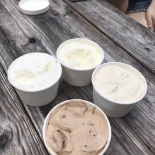 Chocolate flake at 6 o'clock, then clockwise, pineapple, mango &amp; peanut butter