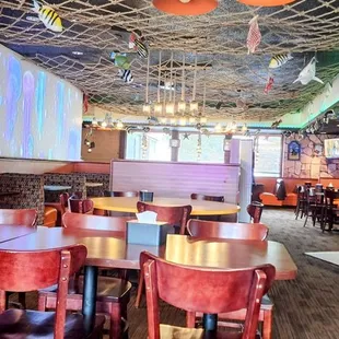 Dining area is large and has nice decor