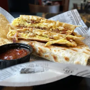 Captains Den Breakfast Breafast Burrito with bacon.