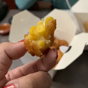 Sweet Corn Nuggets. MY FAVORITE!!!!! Would happily visit Captain Sam&apos;s again just to order another to-go box of these delicious bites.