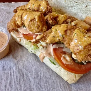 Po&apos;boy sandwich with our homemade remoulade sauce