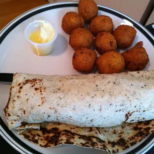 Shrimp wrap with Hushpuppies