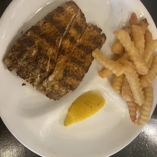 Blackened mahi mahi and fries