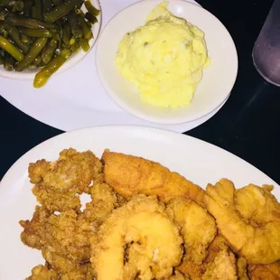 Flounder, shrimp, oysters