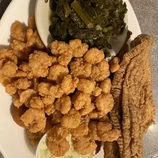 Fish and shrimp with greens