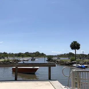 a boat docked at a dock