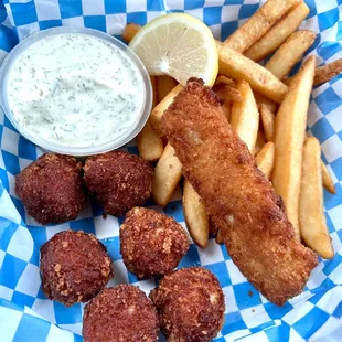 a basket of fish and chips