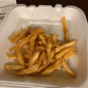 french fries in a styrofoam container