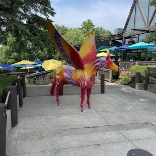Colorful Horse outside, on the patio.