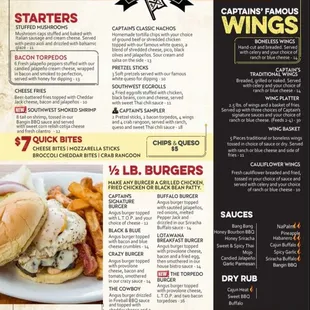 Captain's Sports Lounge menu front