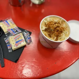 End of week, after work, preweekend moment of zen: creamy, crabby, Old Bay-ey Cream of Crab Soup.