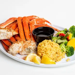a plate of seafood and rice