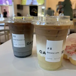 Banana latte and black sesame latter