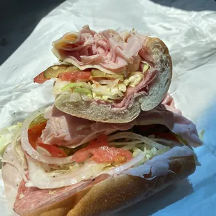 Italian Hoagie - reg size imported ham, capicola, Genoa salami and provolone. Aversa Roll, solid hoagie