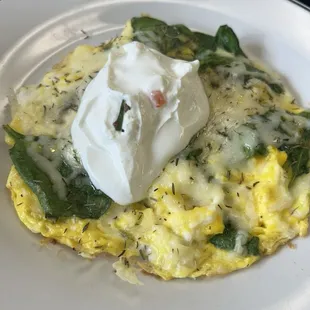 Frittata with spinach and onions and sour cream, and it was good!