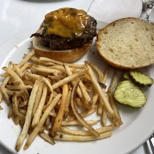 Burger with cheddar and those fantastic shoestring fries