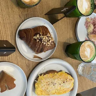 a variety of breakfast items on a table