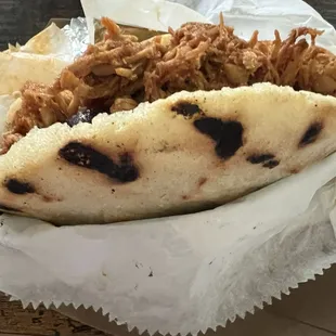 Shredded chicken arepa