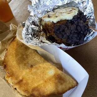 Beef Arepa and Ground Beef Empanada