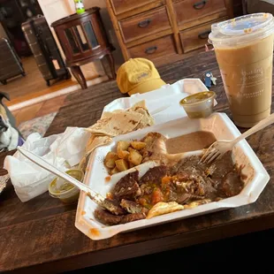 Huevos my way, with patties and guisada, they just take care of you