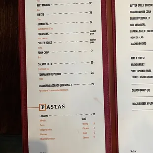 Main course menu
