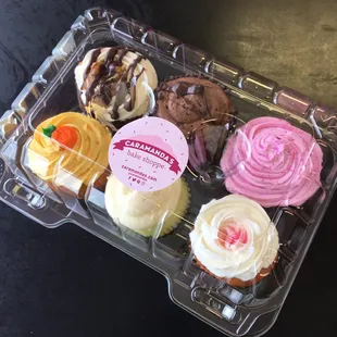 Cupcakes! Bourbon chocolate, chocolate explosion, cotton candy, dreamsicle, key lime, and white chocolate raspberry.