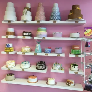 A wall of cake options