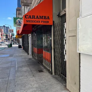 the entrance to a mexican food restaurant