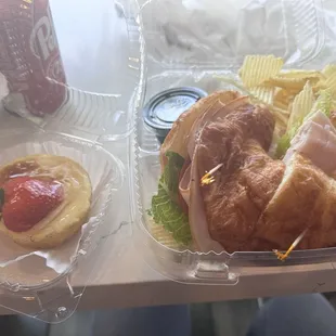 Tricky on a croissant and a strawberry cheese cake