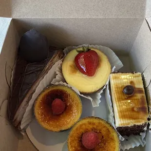 Crème Brûlée, Chocolate cake, cheesecake, and tiramisu