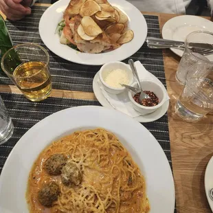 Spaghetti with meatballs in pink sauce. My fiancé loved it!