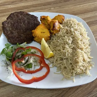 Chapli, chicken tikka with rice