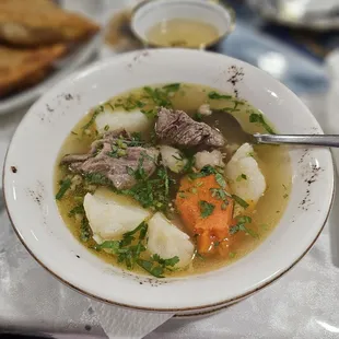 Shurpa (clear beef broth soup with veggies)