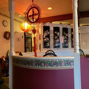 Tables and chairs in gazebo.