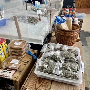 a variety of seafood on display