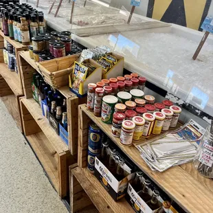 shelves of various types of food