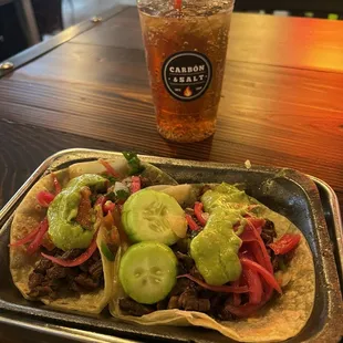 Carne asada tacos with flour tortillas