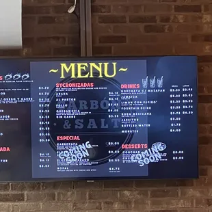 menu and prices