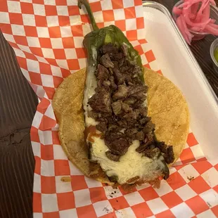 Chili queso Asada taco